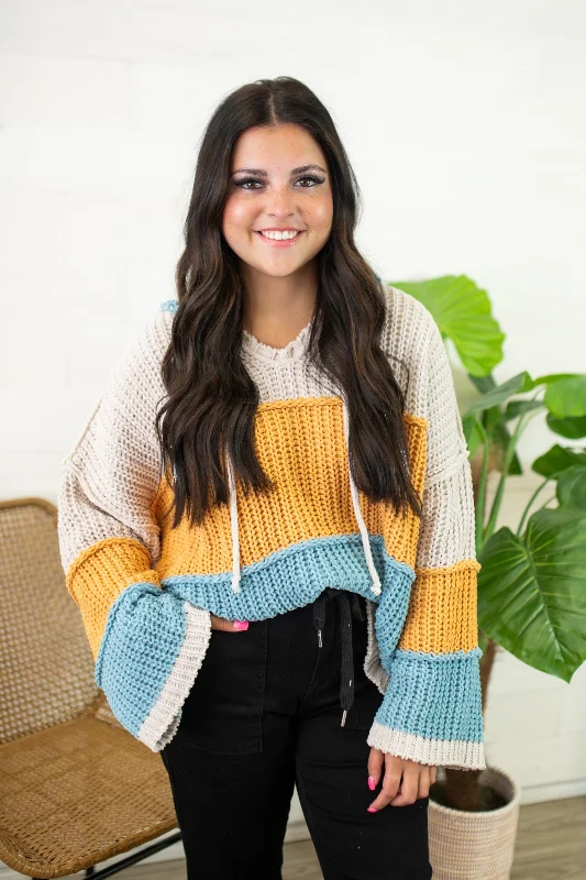 Blue Mustard Chunky Sweater Hooded Sweater Collared Sweater Shawl Collar