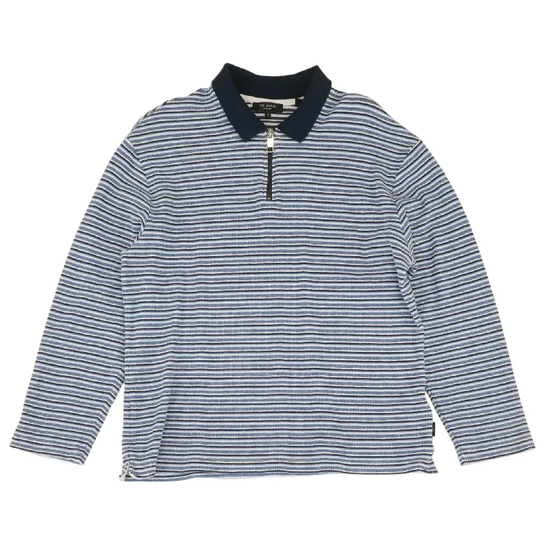 Blue Striped 1/4 Zip Sweater Spandex Blend Rayon Blend Denim Blend