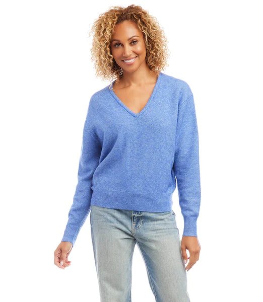 Blue V Neck Sweater Mesh Blend Leather Blend Suede Blend