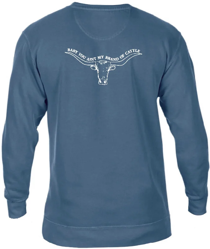Brand of Cattle Comfort Colors Crewneck Sweatshirt In Blue Jean Hoodie with Print Artistic Unique