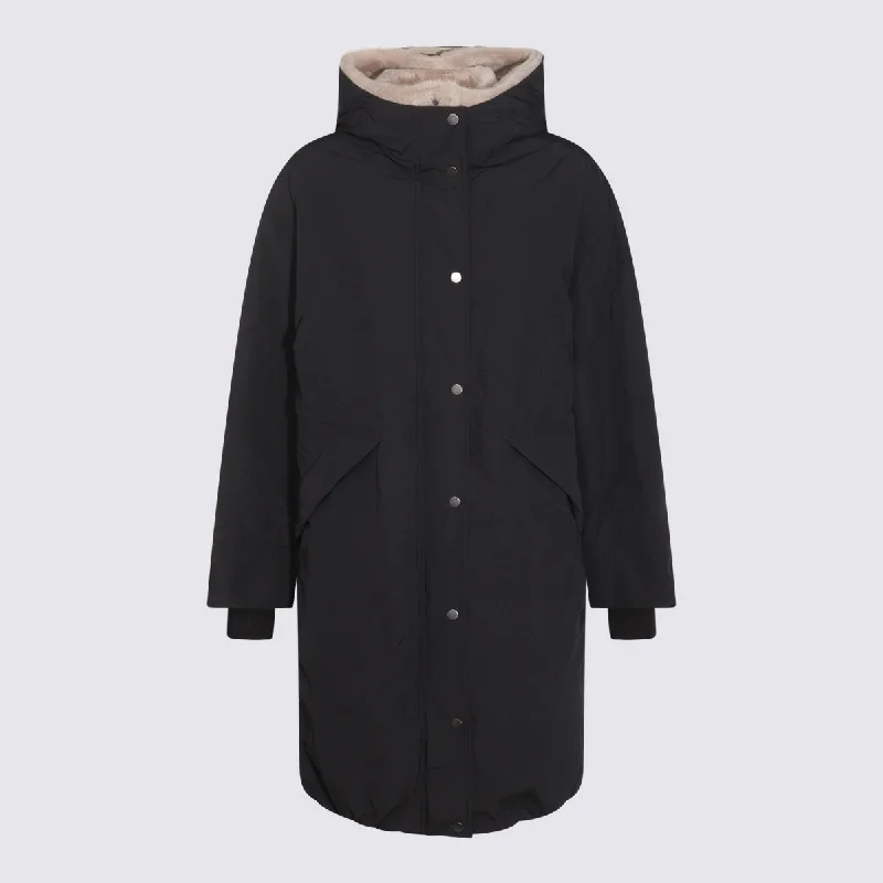 Brunello Cucinelli Coats Black Adjustable Waist Parka