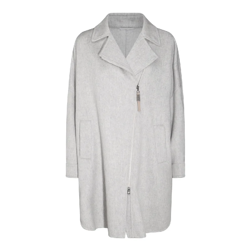 Brunello Cucinelli Coats Light Grey Open-Knit Duster Coat