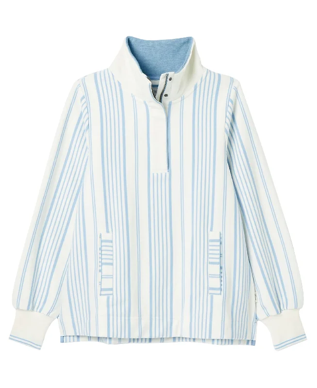Burnham Funnel Neck Sweatshirt - Blue/White Hoodie with Belted Waist Structured Tailored Burnham Funnel Neck Sweatshirt - Blue/White Hoodie with Belted Waist Structured Tailored