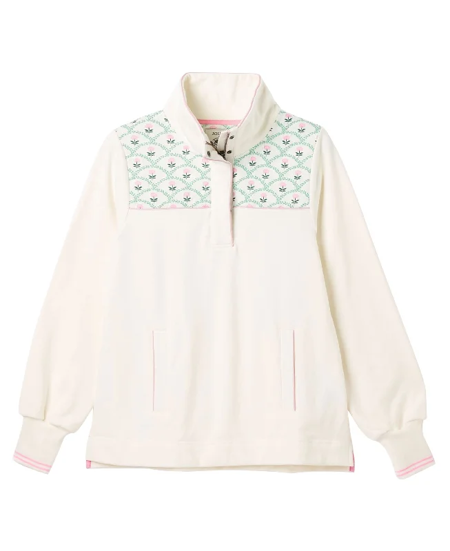 Burnham Funnel Neck Sweatshirt - Cream Hoodie with Half-Zip Sporty Casual