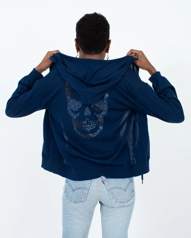 Cashmere Navy Zip Hoodie Hoodie with Ribbed Neckline Snug Warm
