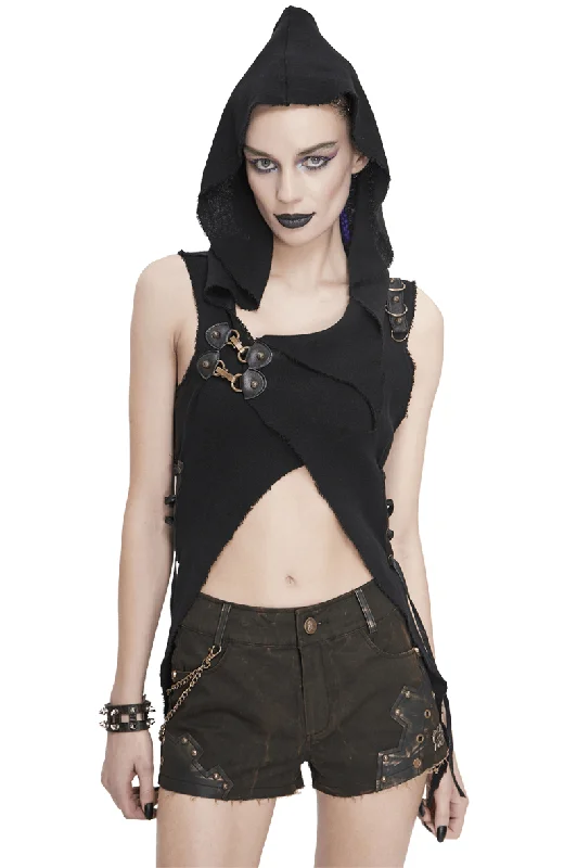 Casual Women's Hooded Asymmetrical Cape Sleeveless / Punk Black Slim Irregular Hoodie for Halloween Hoodie with Lace Feminine Delicate
