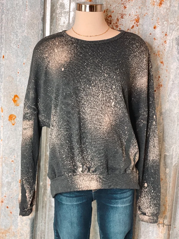 Charcoal Bleached Sweatshirt Hoodie with Exposed Zipper Edgy Industrial