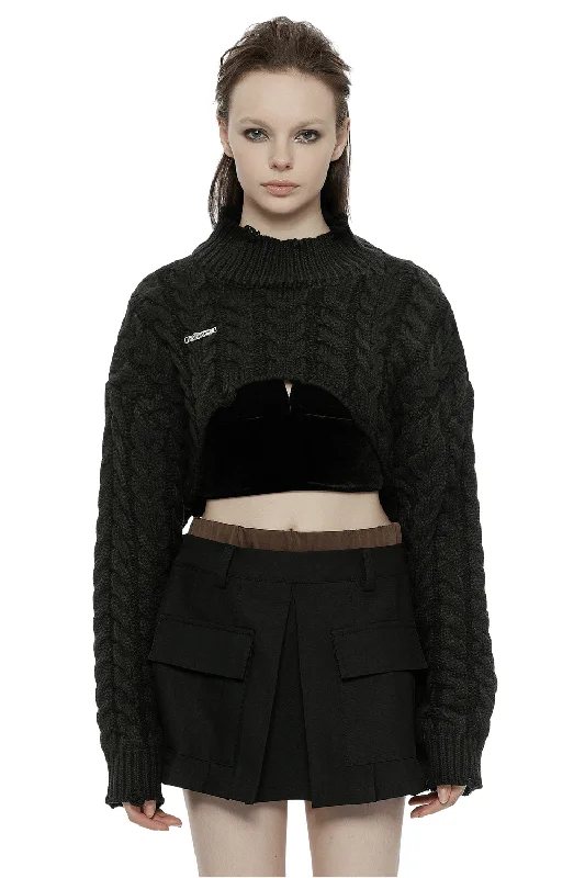 Chic Cropped Knit Turtleneck Sweater for Women Graphic Sweater Embroidered Appliqued