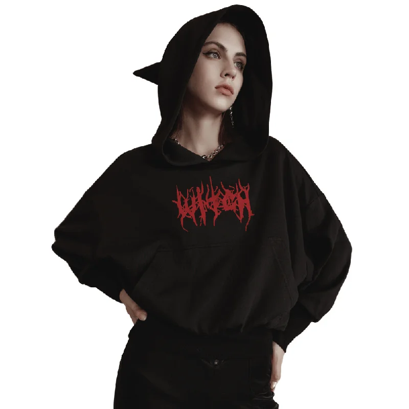 Chic Witchy Hat Print Gathered-Hem Gothic Hoodie Hoodie with Pattern Geometric Abstract Chic Witchy Hat Print Gathered-Hem Gothic Hoodie Hoodie with Pattern Geometric Abstract