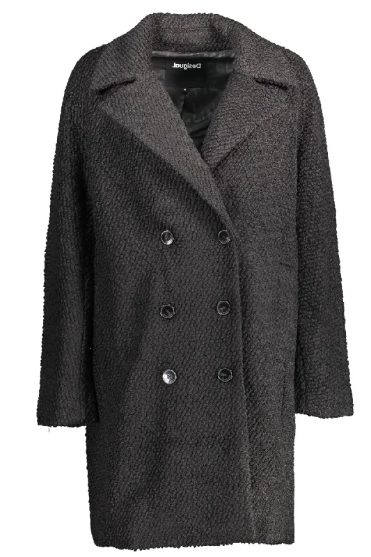 Black Wool Women Coat Drape Front Waterfall Coat