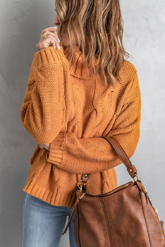 Chunky Knit Sweater - Mustard Yellow Print Jacquard Patchwork