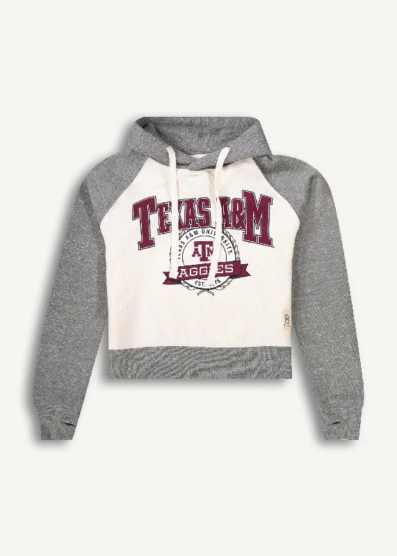 Texas A&M Cozy Raglan Waist Length Aggie Hoodie Hoodie with Distressed Vintage Worn