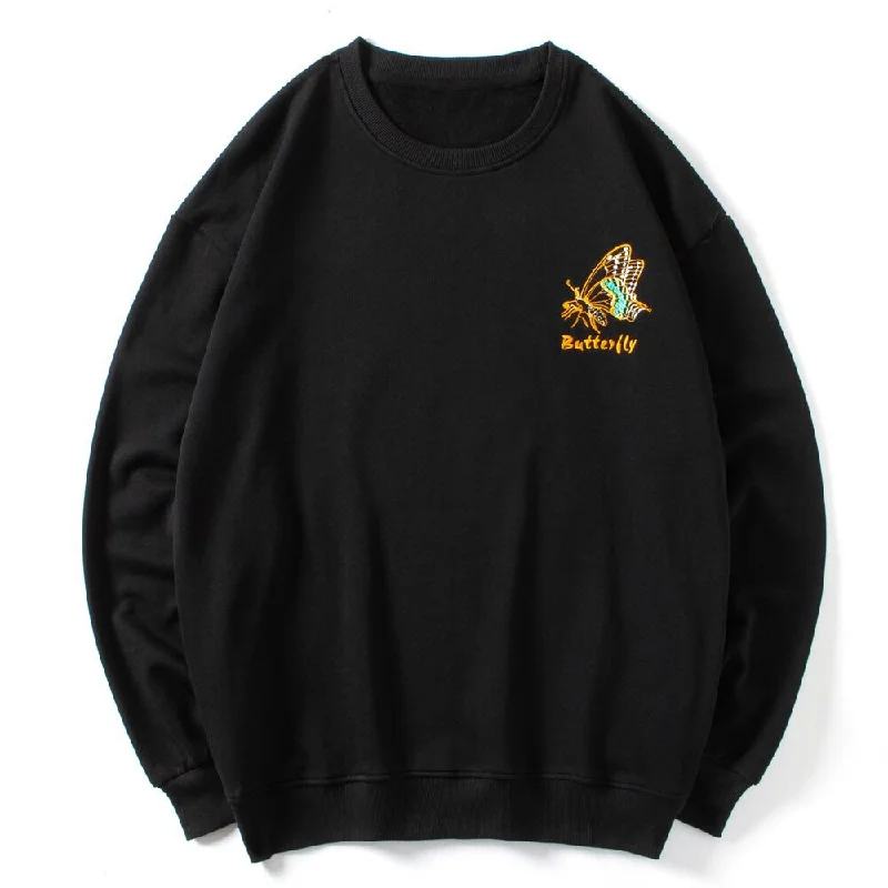 Cool Sweatshirt with Butterfly Print / Long Sleeve Unisex Pullovers in Rock Style Hoodie with Rhinestones Sparkly Elegant