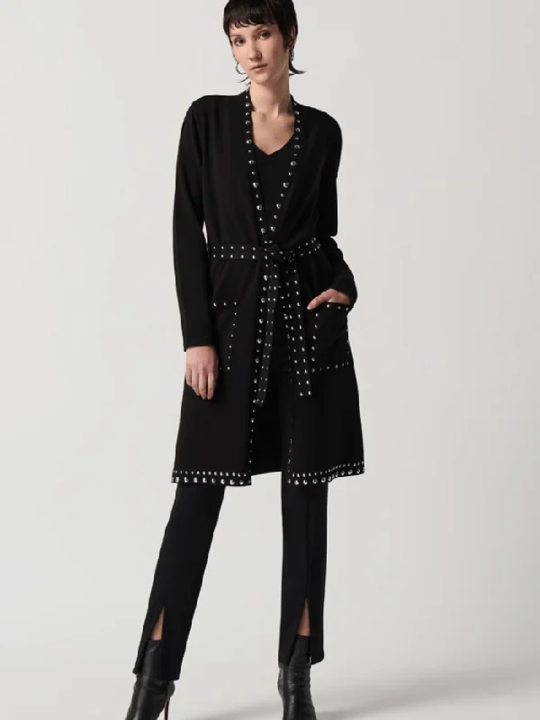 Joseph Ribkoff Black Sweater Knit Coat With V-Shape Neckline 234919 Col 11 Layered Multi-layer Single Layer