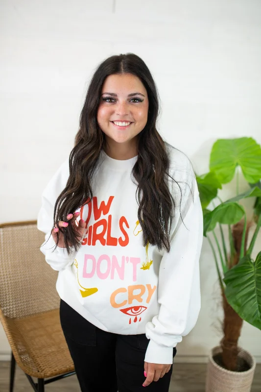 Cowgirls Don't Cry Sweatshirt-White Hoodie with Hem Drawcord Adjustable Customizable Cowgirls Don't Cry Sweatshirt-White Hoodie with Hem Drawcord Adjustable Customizable