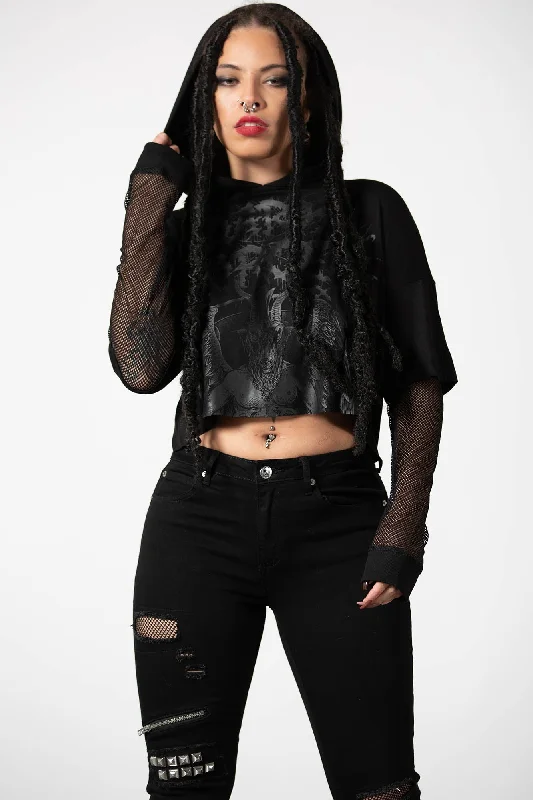Dark Forces Cropped Hoodie Hoodie with Hem Detail Decorative Unique