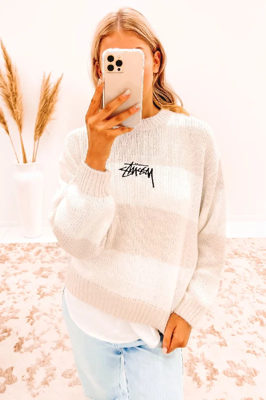 Dion Knit Sweater Sand Stripe Embroidered Appliqued Beaded