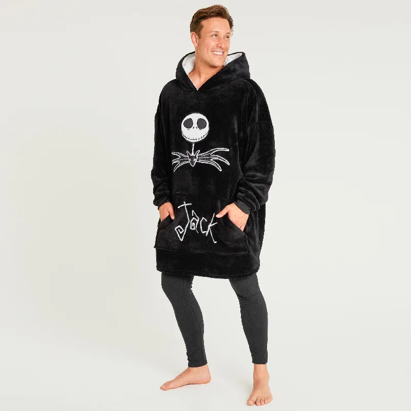 Disney Oversized Blanket Hoodie for Women - Black Jack Skellington Hoodie with Bell Sleeves Flared Feminine Disney Oversized Blanket Hoodie for Women - Black Jack Skellington Hoodie with Bell Sleeves Flared Feminine