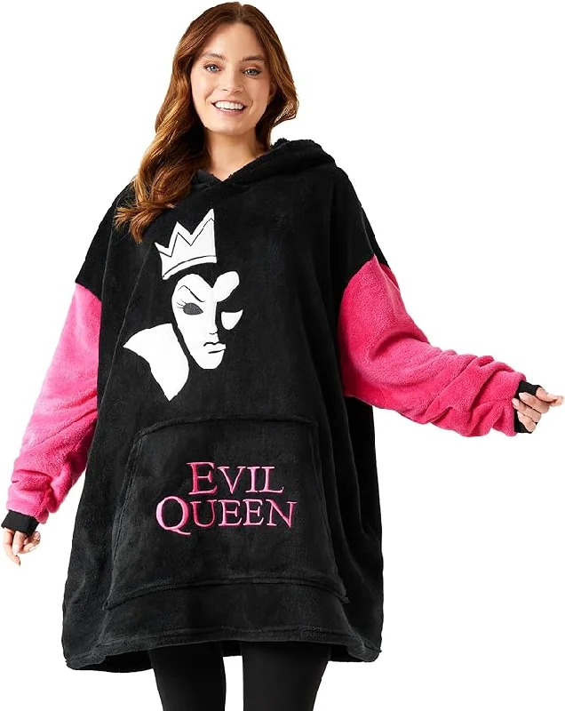 Disney Oversized Blanket Hoodie for Women  - Black Evil Queen Zip Hoodie Drawstring Kangaroo Pocket