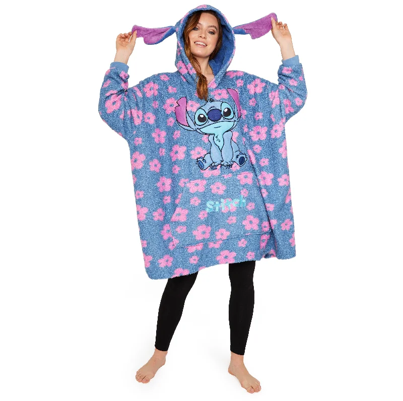 Disney Stitch Oversized Blanket Hoodie for Women - Floral Stitch Hoodie with Frayed Bohemian Relaxed Disney Stitch Oversized Blanket Hoodie for Women - Floral Stitch Hoodie with Frayed Bohemian Relaxed