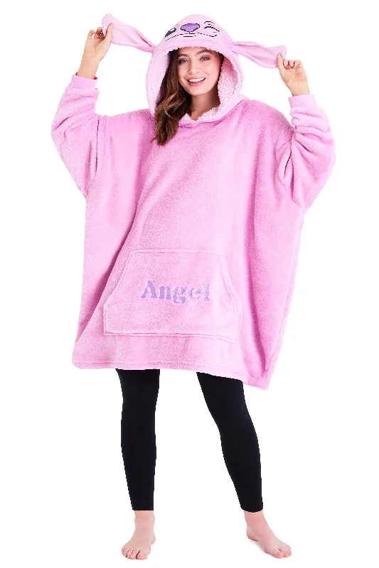 Disney Stitch Oversized Blanket Hoodie for Women - Pink Angel Hoodie with Set-In Sleeves Structured Classic Disney Stitch Oversized Blanket Hoodie for Women - Pink Angel Hoodie with Set-In Sleeves Structured Classic