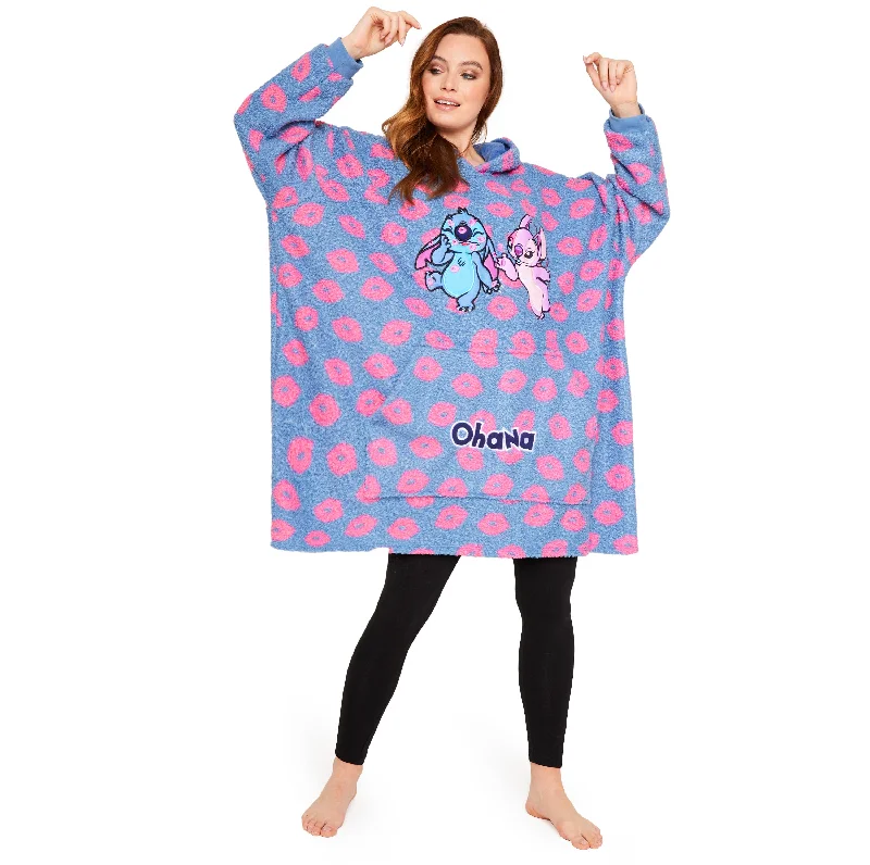 Disney Stitch Oversized Blanket Hoodie for Women - Stitch & Angel Hoodie with Raw Hem Edgy Unfinished Disney Stitch Oversized Blanket Hoodie for Women - Stitch & Angel Hoodie with Raw Hem Edgy Unfinished