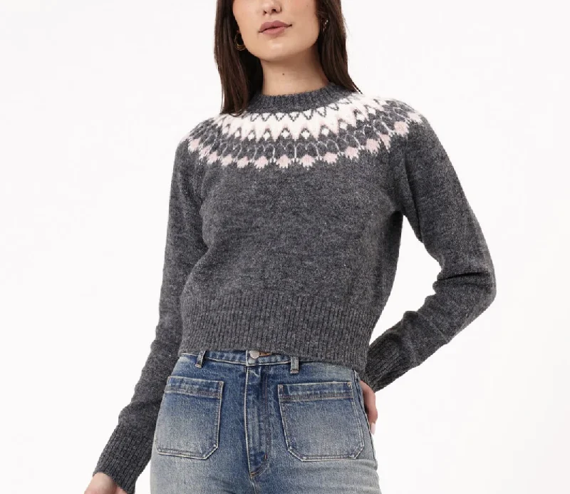 Fair Isle Knit Sweater - Vintage Black Toggled Drawstring Belted