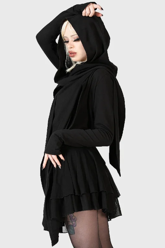 Fallen Lilith Crop Hoodie Hoodie with Hem Applique Textured Unique