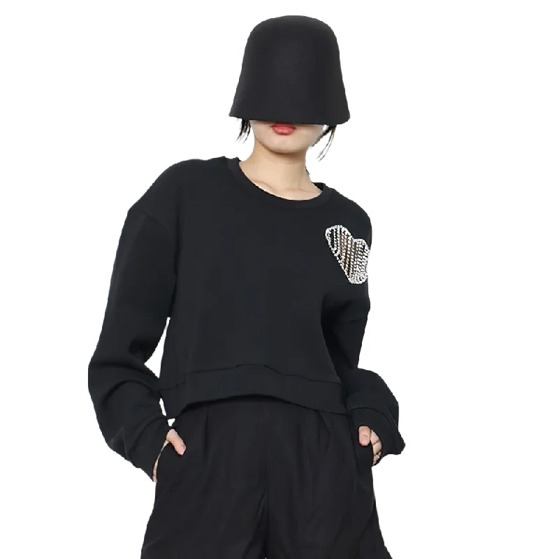 Fashion Black Round Neck Long Sleeve Sweatshirt / Women's Solid Loose Sweatshirts Hoodie with Longline Fit Extended Stylish Fashion Black Round Neck Long Sleeve Sweatshirt / Women's Solid Loose Sweatshirts Hoodie with Longline Fit Extended Stylish