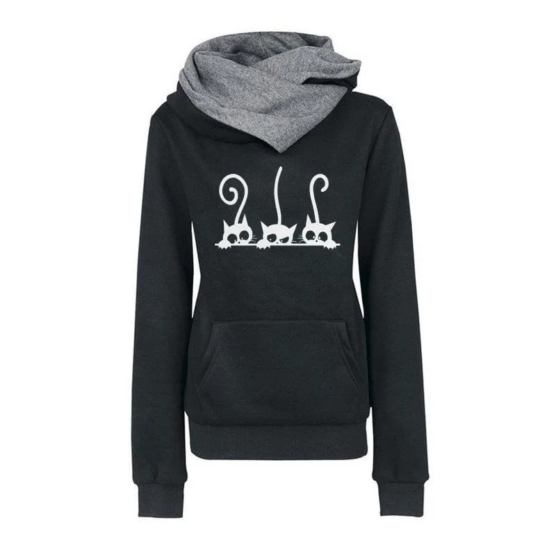 Fashion Cat Printed Long Sleeve Hoodies / Women's Warm Oversized Sweatshirts Hoodie with Stripes Bold Sporty Fashion Cat Printed Long Sleeve Hoodies / Women's Warm Oversized Sweatshirts Hoodie with Stripes Bold Sporty