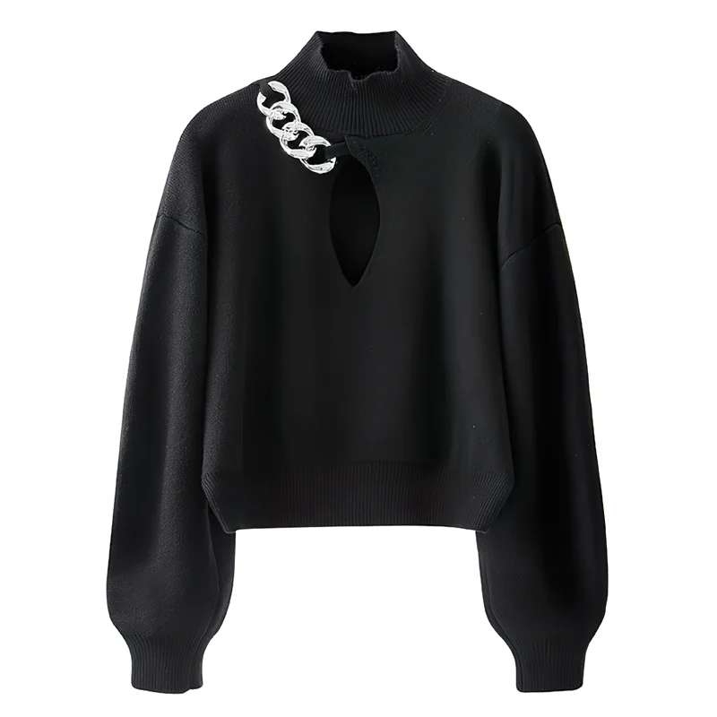 Fashion Long Sleeve Women's Sweater / Turtleneck Hollow Out Chain Streetwear Neon Metallic Matte Fashion Long Sleeve Women's Sweater / Turtleneck Hollow Out Chain Streetwear Neon Metallic Matte