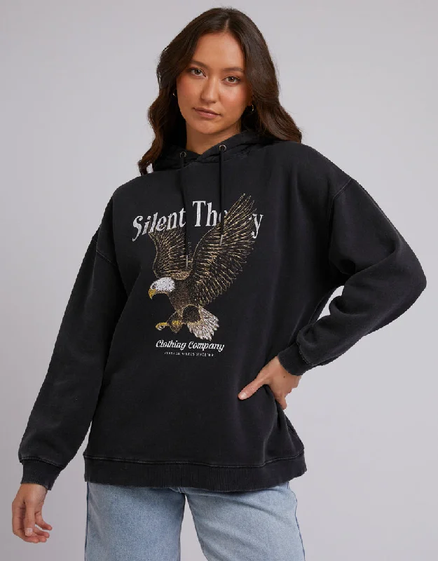 Fearless Fly Hoodie Washed Black Hoodie with Bell Sleeves Flared Feminine