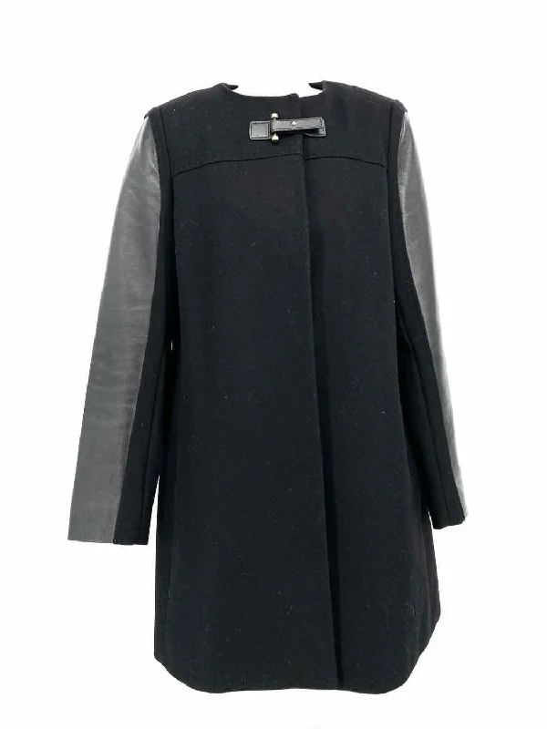 French Connection Women's Black Wool Leather Size 8 Coat