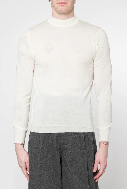 Maison Margiela Crewneck Sweater in White Nylon Fabric Polyester Fabric Spandex Fabric