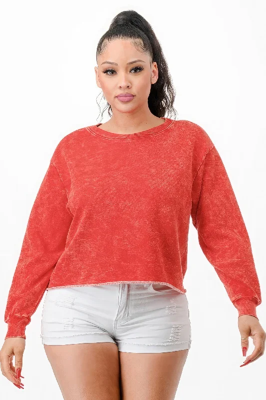 Washed French Terry Cropped Sweatshirts Hoodie with Elastic Cuffs Stretchable Comfortable Washed French Terry Cropped Sweatshirts Hoodie with Elastic Cuffs Stretchable Comfortable
