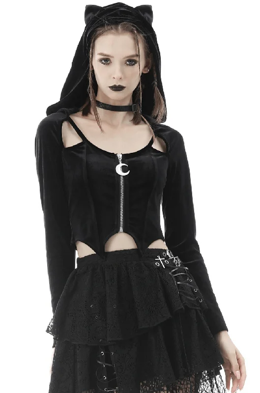 Gothic Batwing Hoodie with Cat Ears and Silver Pendant Hoodie with Lining Warm Insulated Gothic Batwing Hoodie with Cat Ears and Silver Pendant Hoodie with Lining Warm Insulated