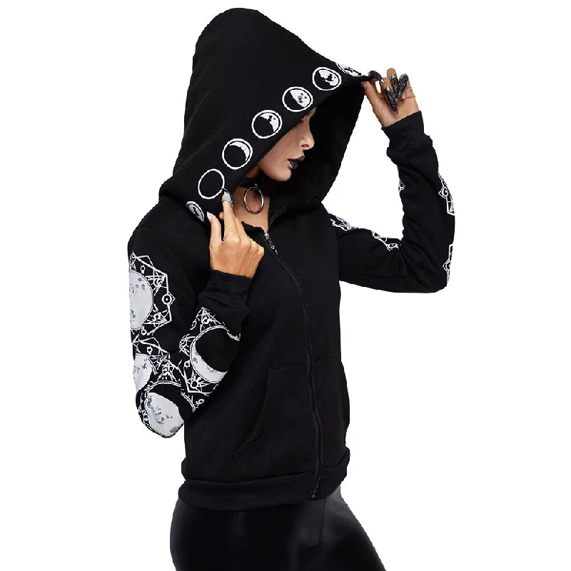 Gothic Women Hoodie / Long Sleeve Hooded Zip-up Sweatshirts / Hooded Female Rock Style Jumper Graphic Hoodie Design Print
