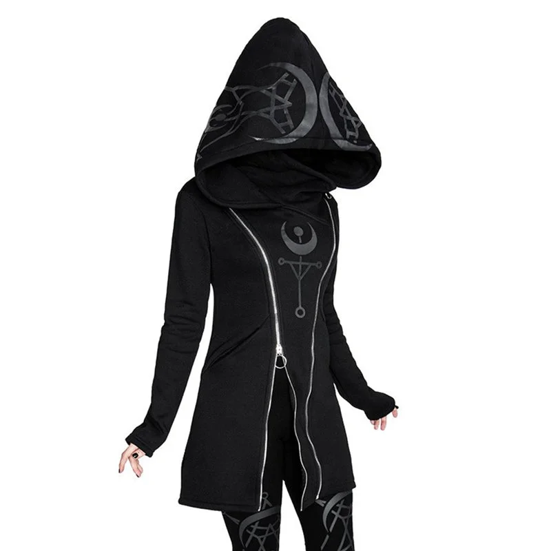 Gothic Women Hoodie with Long Sleeve / Female Zipper Sweatshirt in Gothic Style Hooded Sweatshirt Casual Wear Street Style