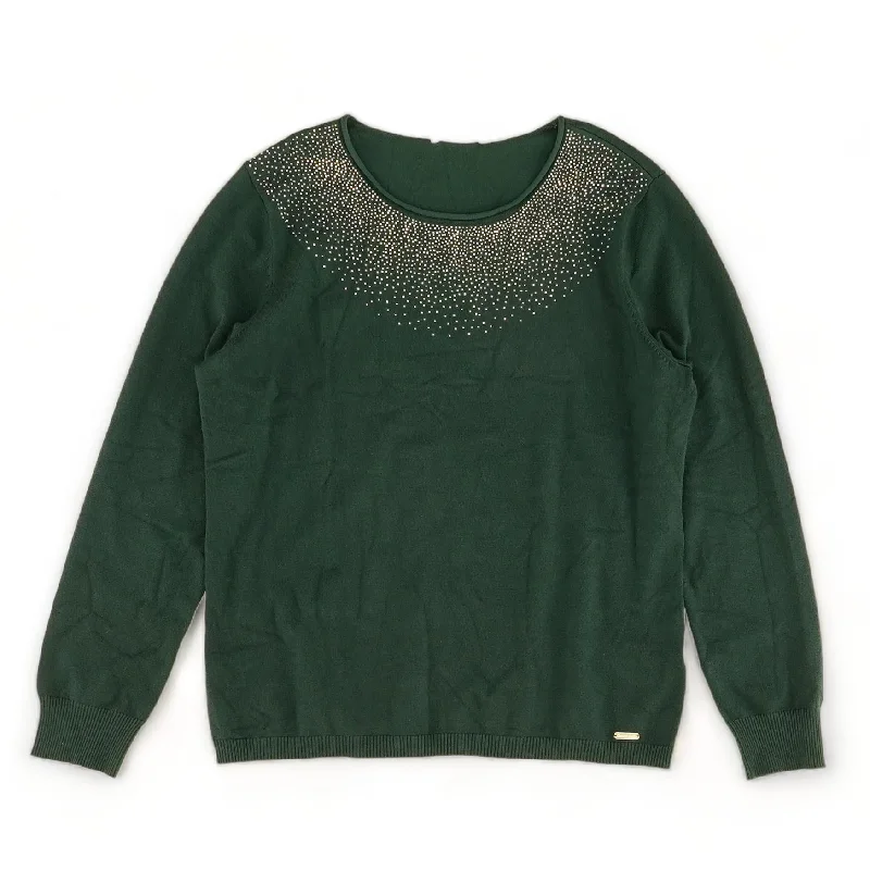 Green Solid Crewneck Sweater Spandex Rayon Corduroy