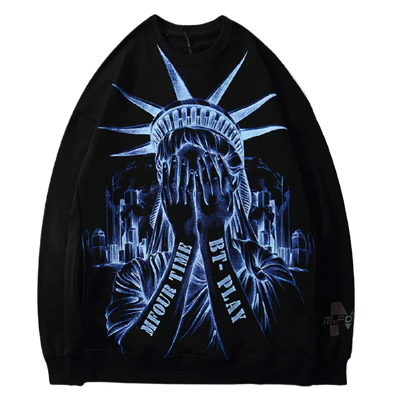 Hand Painted Portrait Painting Sweatshirt / Women's  Loose Cozy Pullover Cotton Hoodie Fleece Lining Warmth