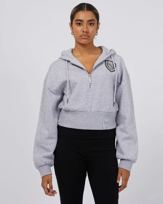 Harvard 1/4 Zip Hoodie Grey Marle Hoodie with Set-In Sleeves Structured Classic