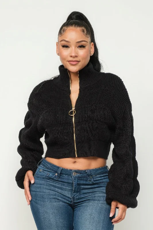 Michelin Sweater Top W/ Front Zipper Sweater Knitwear Pullover