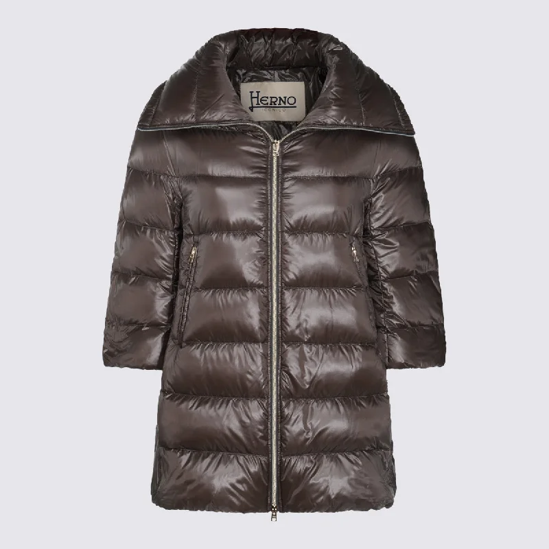 Herno Coats Anthracite Sleek Leather Jacket