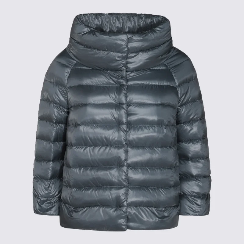 Herno Coats Clear Blue Cropped Moto Jacket