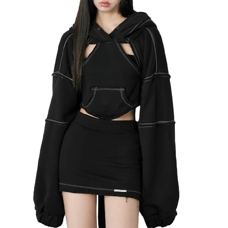 Hollow Out Long Sleeves Hooded Sweatshirt / Cool Solid Backless Crop Hoodie For Women Hoodie with Pastel Soft Subtle Hollow Out Long Sleeves Hooded Sweatshirt / Cool Solid Backless Crop Hoodie For Women Hoodie with Pastel Soft Subtle