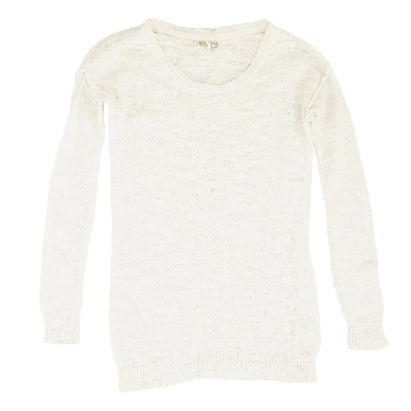 Ivory Solid Crewneck Sweater Seamless Knitted Crochet