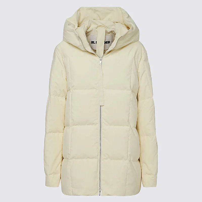 Jil Sander Coats Beige Zipper Front Biker Jacket
