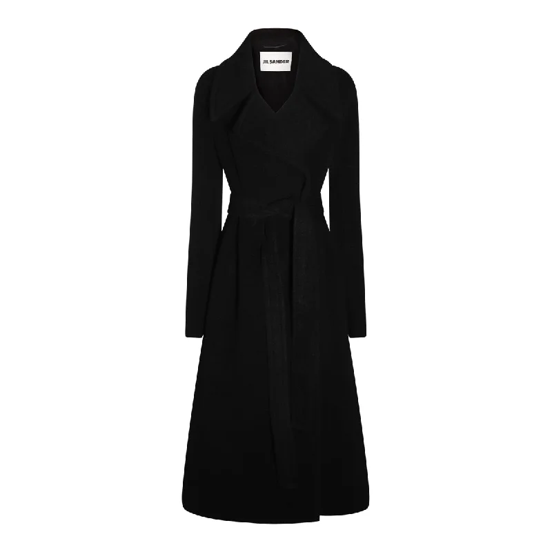 Jil Sander Coats Black Belted Crossover Blazer