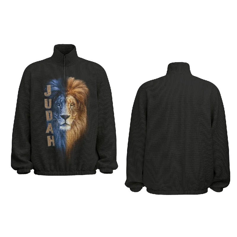 JUDAH LION Unisex Black Turtleneck Zippered Sweatshirt Hoodie with Elastic Cuffs Stretchable Comfortable JUDAH LION Unisex Black Turtleneck Zippered Sweatshirt Hoodie with Elastic Cuffs Stretchable Comfortable