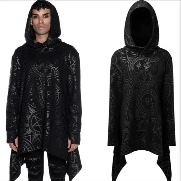 Occult Luxury Occultum Longline Hoodie | Gothic Black Unisex Hoodie with Metallic Shiny Futuristic Occult Luxury Occultum Longline Hoodie | Gothic Black Unisex Hoodie with Metallic Shiny Futuristic
